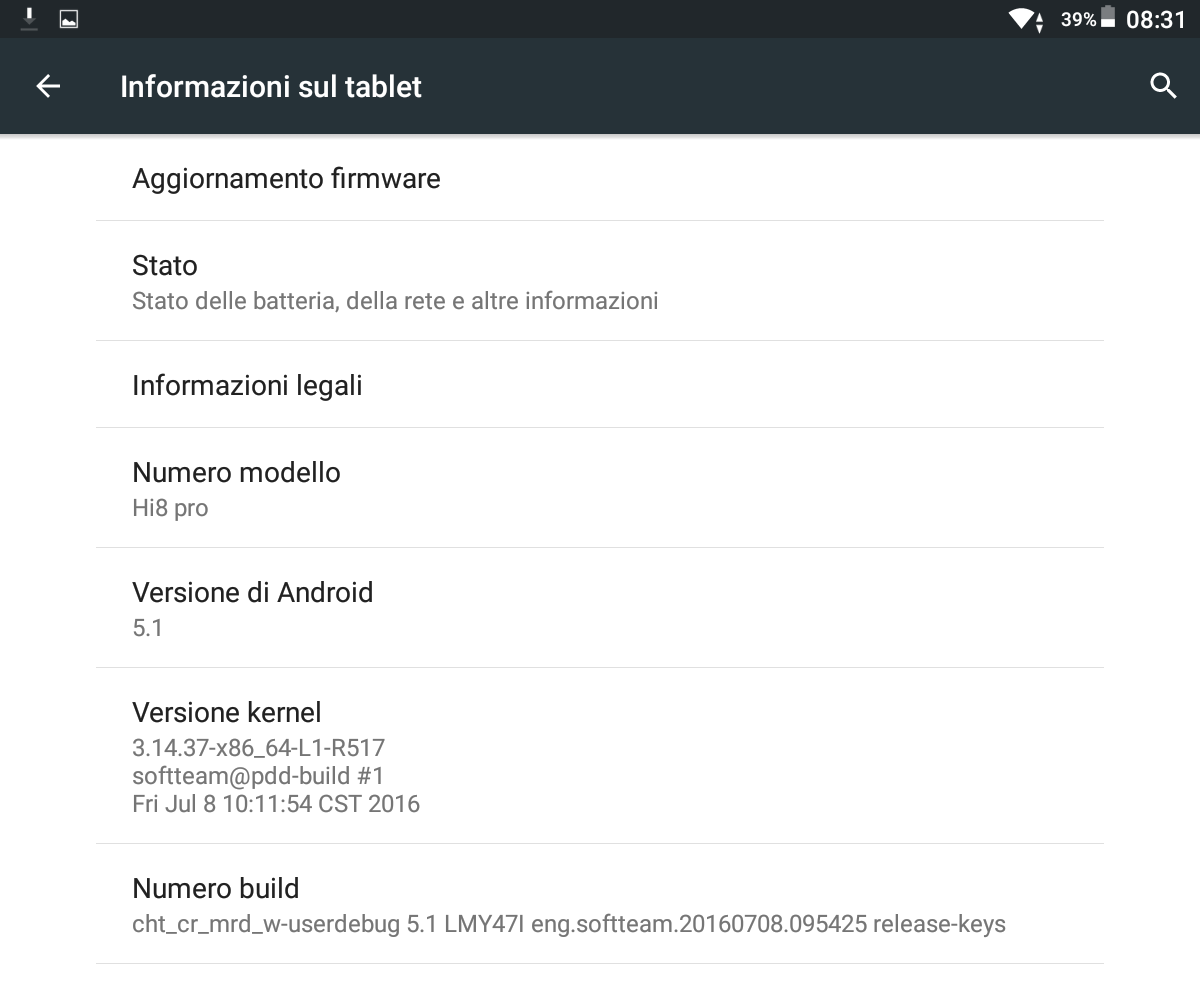 Android Lollipop 5.1 su Chuwi Hi8 PRO Android Lollipop 5.1 su Chuwi Hi8 PRO