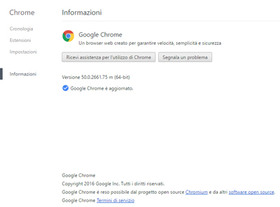 Versione installata di Google Chrome