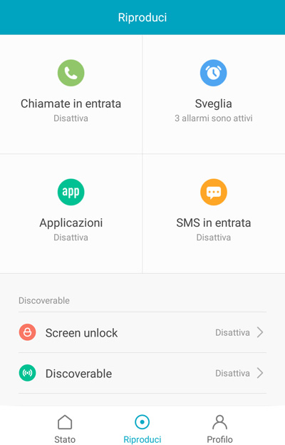 Interfaccia app per la gestione Xiaomi Mi Band